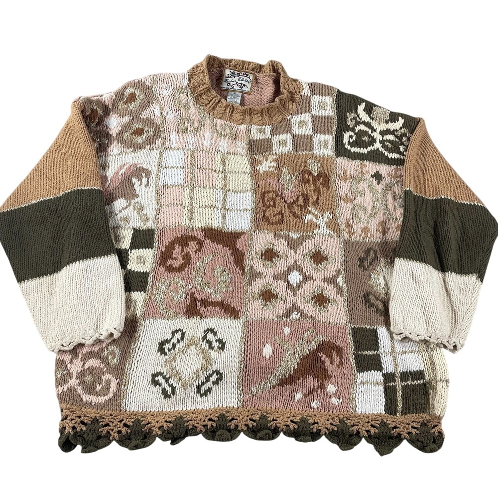 Vintage Fall Sweater Heirloom Collectibles Farm Autumn Knit Women's Medium 90s